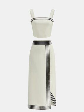Commense Cream Two-Piece Crop Top and Maxi Skirt with Black Trim